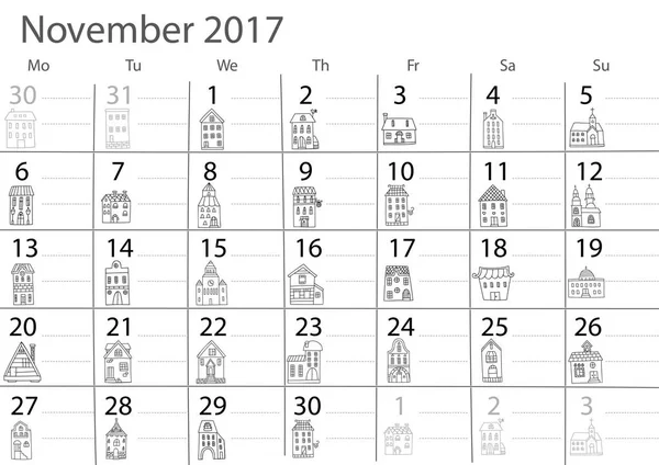 Projekt kalendarza listopada — Wektor stockowy
