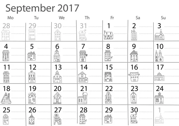 Conception du calendrier de septembre — Image vectorielle