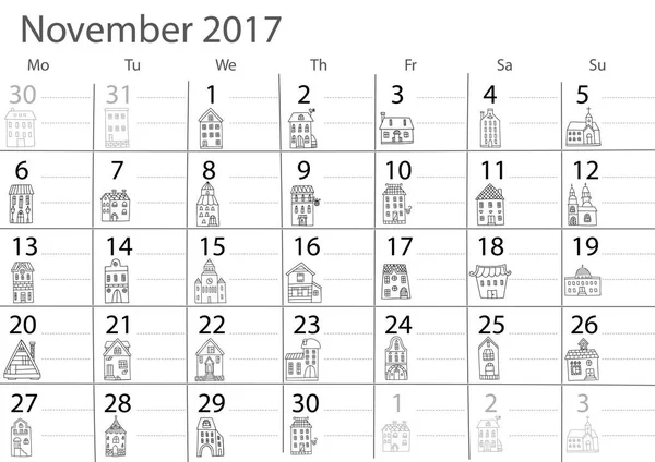 Calendar November 2017 year — Stock Vector