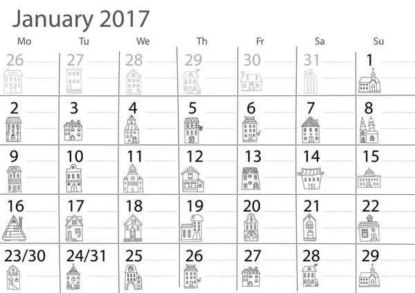 Naptári év január 2017 Vektor Grafikák