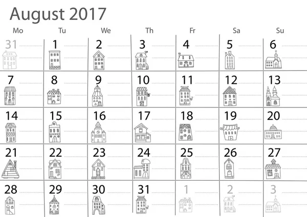 Naptári év augusztus 2017 Stock Illusztrációk