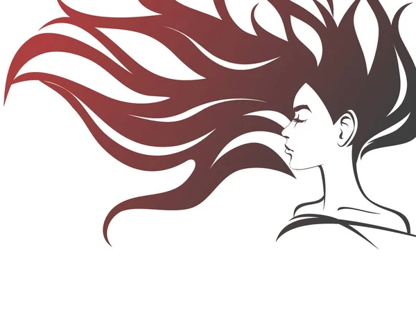 Profilo di una ragazza con i capelli lunghi. Bellissimo vettore di capelli ondulati — Vettoriale Stock
