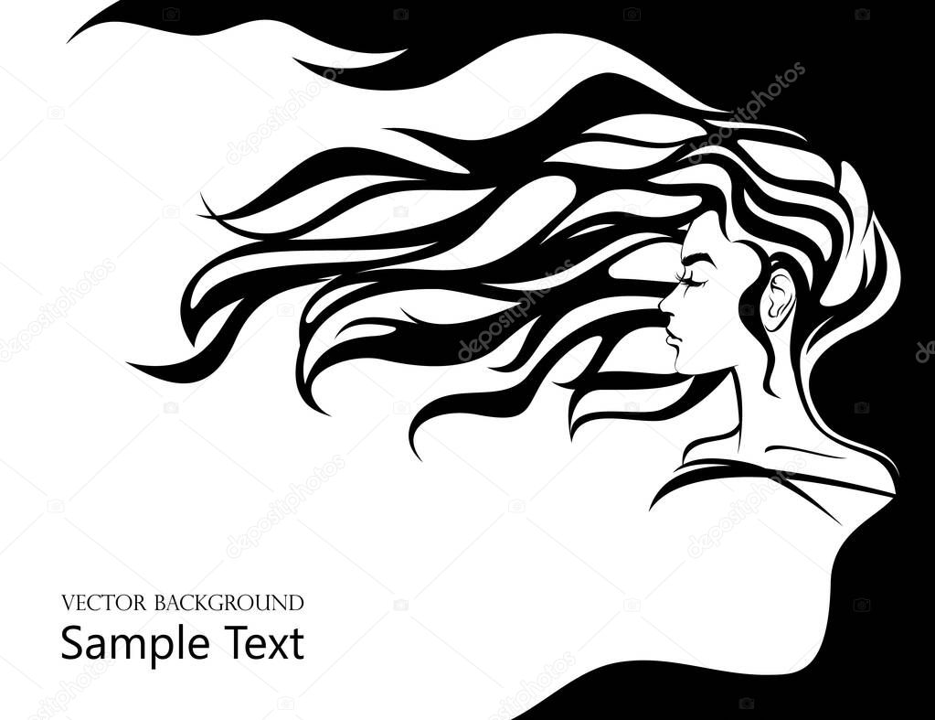 Profile girl with long hair, vector file. Background with girl