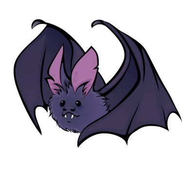 Yarasa. Katılım çizimi. Beyaz arkaplandaki komik karakter.