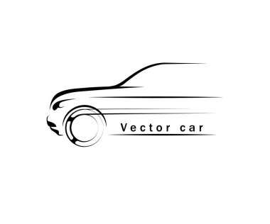 Bir arabanın doğrusal çizimi. Bir araba görüntüsü. Logo, satırlar,