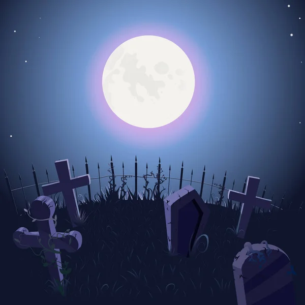 Background with cemetery, vector. Background for Halloween — Stock Vector