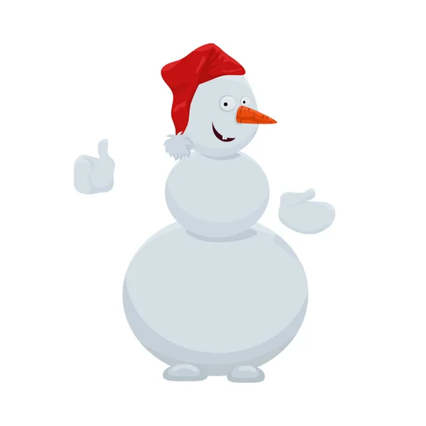 Boneco de neve de chapéu vermelho. Boneco de neve alegre, vecto —  Vetores de Stock
