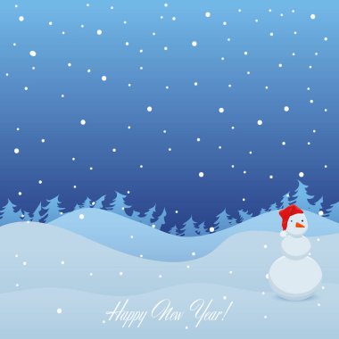 Kardan adam ve kardan adamın arka planı, Noel ağaçları. Noel.