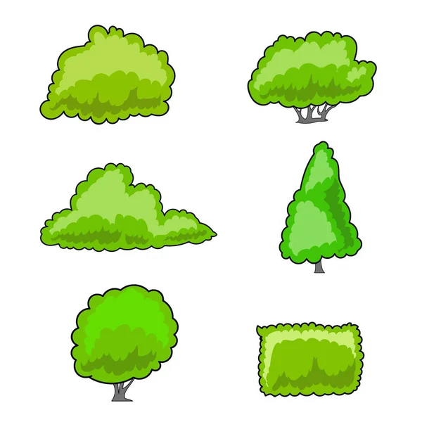 Arbustos verdes de diferentes formas, sobre un fondo blanco. Ilustración vectorial — Vector de stock