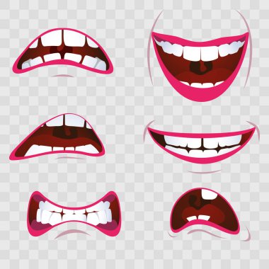 Duyguları olan çizgi film ağzı - neşe ve üzüntü, kırgınlık ve şok, neşe ve ağlama, şeffaf bir şekilde