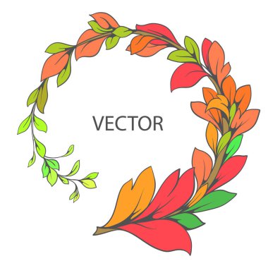 Güzel yaprakları olan kırmızı bir dal parçası. Sonbahar yapraklı vektör sarma dalı