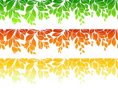 Farklı renklerdeki yapraklardan, kusursuz bir kurdele. Tasarım için vektör yaprakları. Sorunsuz birleştirir.