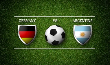 Futbol maç programı, Almanya vs Arjantin, ülkeler ve futbol topu - 3d render bayrakları