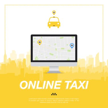 Online taksi, ekrandaki şehir haritası.