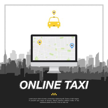 Online taksi, ekrandaki şehir haritası.