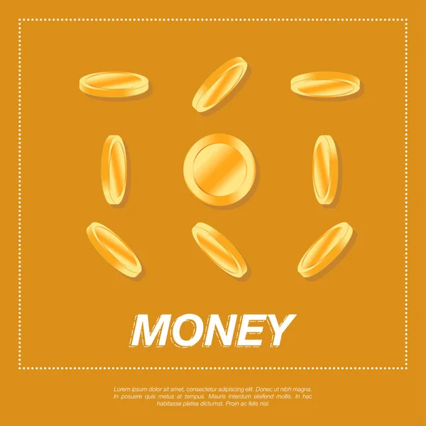 Golden coins on orange background. — Stock Vector