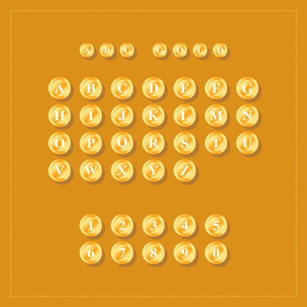 ABC alphabet. Golden coins on orange background. — Stock Vector