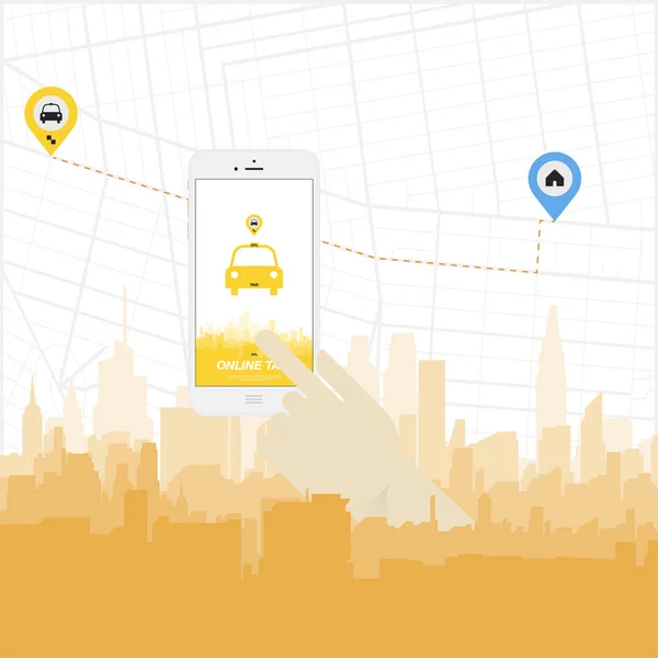 Online Taxi i smartfon w dłoni. — Wektor stockowy