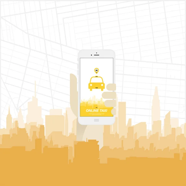 Online Taxi i smartfon w dłoni. — Wektor stockowy