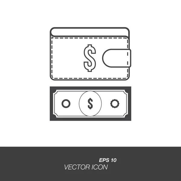 Icona portamonete e banconote in stile piatto isolata su sfondo bianco . — Vettoriale Stock