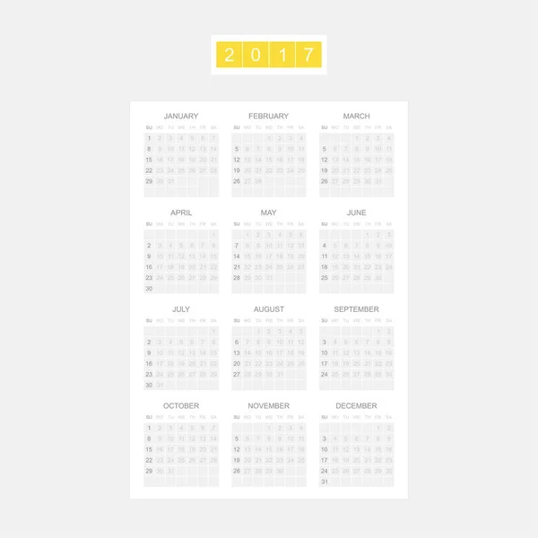 Calendario 2017 Año. La semana comienza el lunes . — Vector de stock