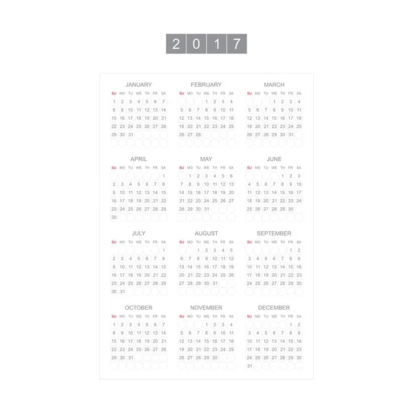 Календарь на 2017 год. Неделя начинается в понедельник . — стоковый вектор