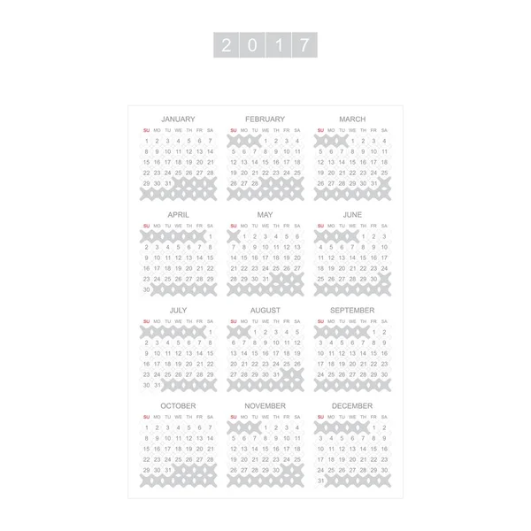 2017 年的日历。每周星期一开始. — 图库矢量图片