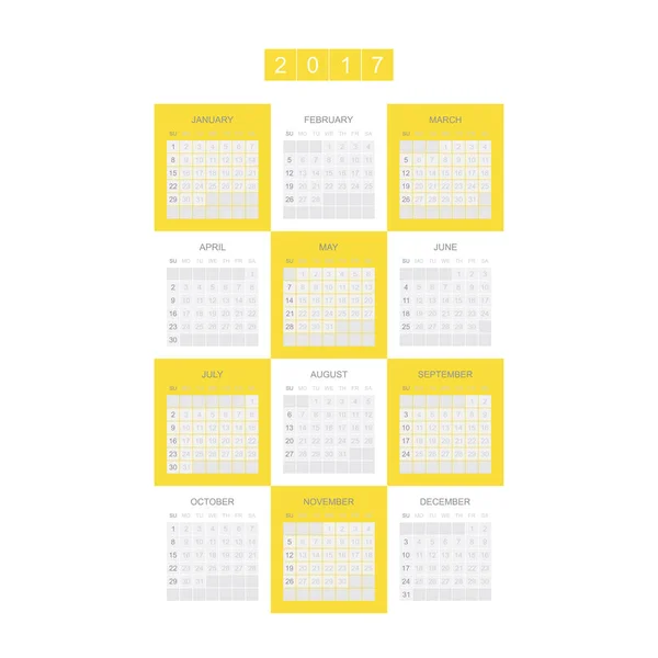 Calendario 2017 Año. La semana comienza el lunes . — Vector de stock