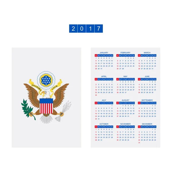 Kalender für 2017 Jahr. Woche beginnt am Montag. — Stockvektor