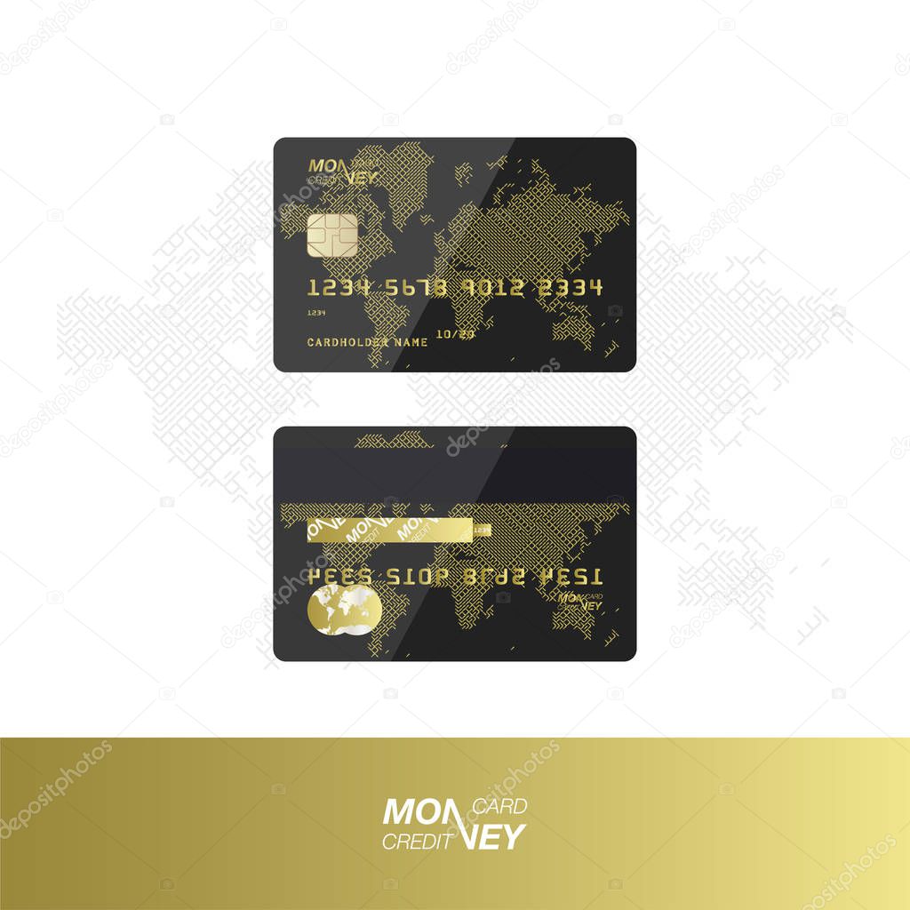 Black and Gold credit card. Front and back side.