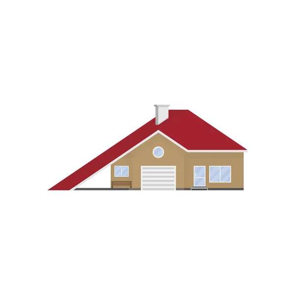 La casa con techo rojo y puertas de cristal sobre fondo blanco . — Vector de stock