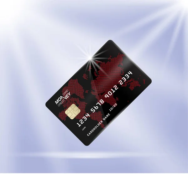 Plastikowe karty kredytowej. Przedniej stronie karty z mapą świata cyfrowego. — Wektor stockowy