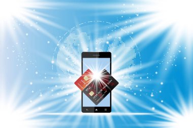 Akıllı telefon ve plastik kredi kartları.