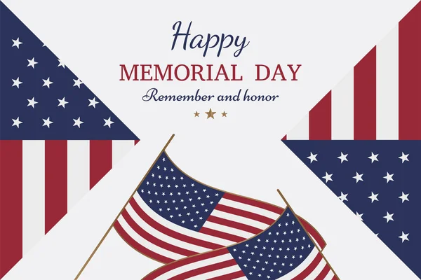 Happy memorial day. Greeting card with flag and soldier on background.