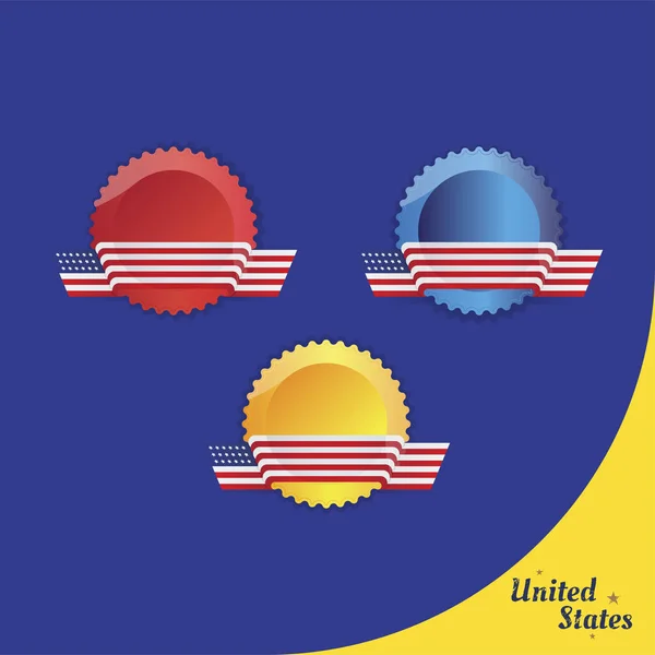 Drapeau américain de belle forme sur l'emblème . — Image vectorielle