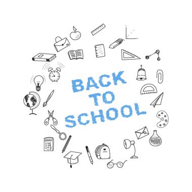 Okula dönüş. Çizim vektör öğeleri kümesi.