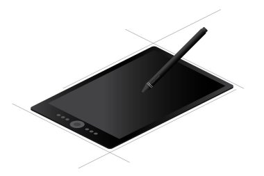Beyaz arka plan üzerinde 3D izometrik grafik tablet.
