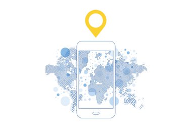 3D izometrik kavramı. Hat sanat akıllı telefon ile mobil uygulama.
