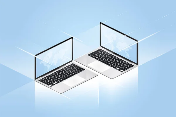 3D Isometrische laptops op een blauwe achtergrond. — Stockvector