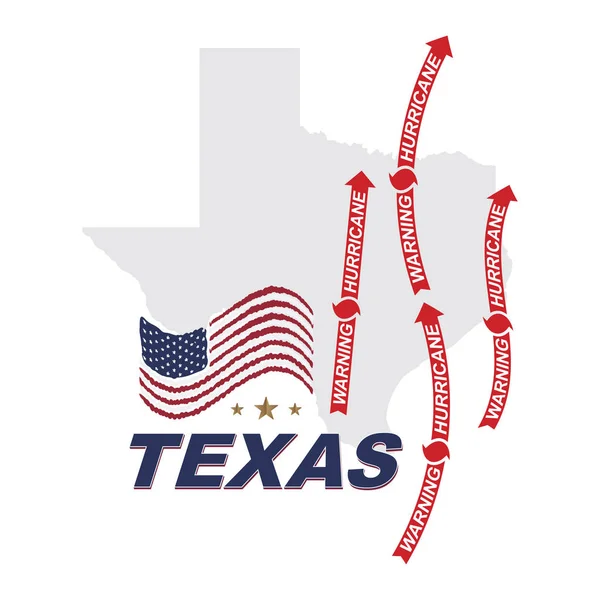 Uyarı Kasırgası Texas. Sembolleri bayrak, haritalar ve beyaz bir arka plan üzerinde yayla.