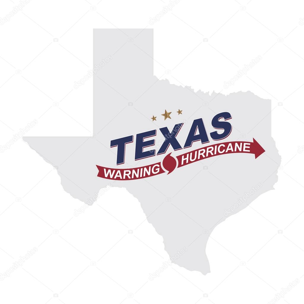 Warning hurricane in Texas. Symbols with maps and arrows on a white background.
