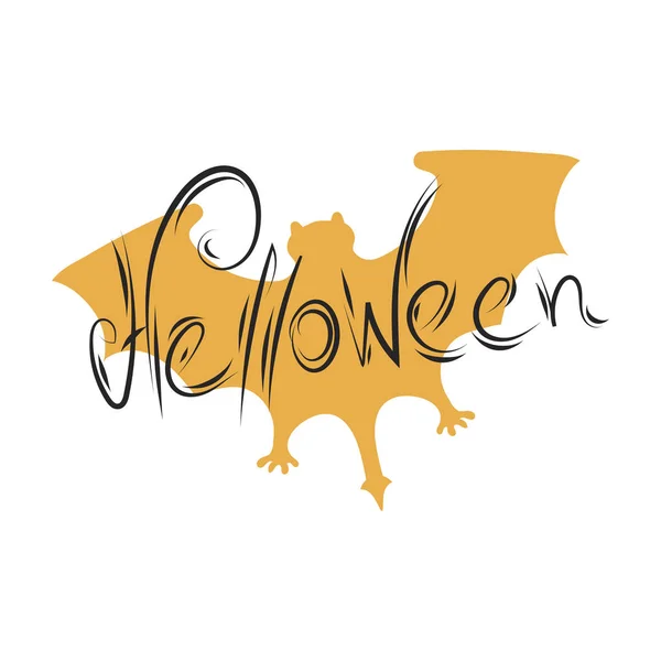 Hand inscription Helloween with a bat. — Stock Vector
