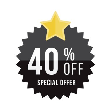 Siyah etiket ve 40 indirim off yıldızla.