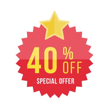 Kırmızı etiket ve star 40 indirimli. Şablon amblemi ile özel indirim düz vektör eps 10 /