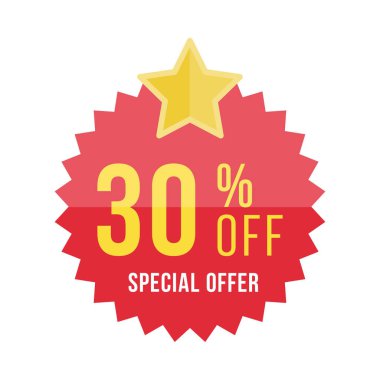 Kırmızı etiket ve 30 indirimli yıldızla. 