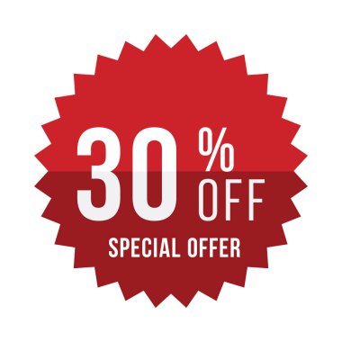 Kırmızı etiket ile 30 indirimli. Şablon amblemi ile özel indirim düz vektör eps 10 /