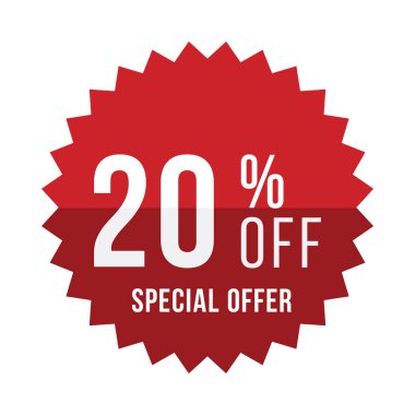 Kırmızı etiket ile 20 indirimli. Şablon amblemi ile özel indirim düz vektör eps 10 /