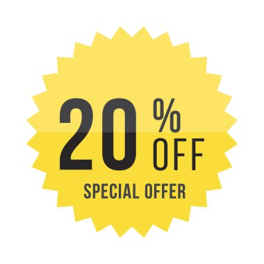 20 indirimli ile sarı etiket.