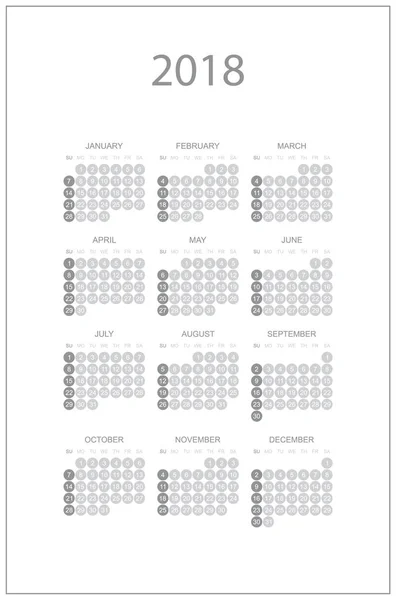 Calendrier simple pour 2018 année. Semaine commence à partir de dimanche . — Image vectorielle