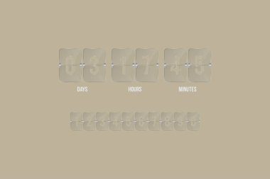 Şeffaf geri sayım sayacı ve bir sayı kümesi sayaçlarıyla saat.